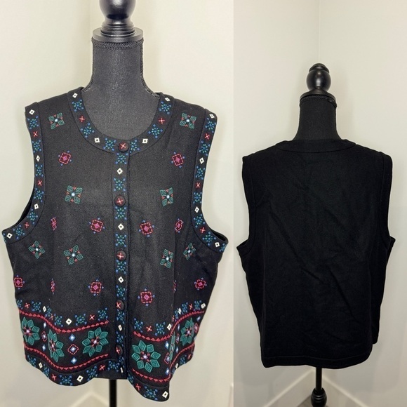 Talbots Jackets & Blazers - Talbots Vintage Wool Blend Button Up Embroidered Holiday Vest